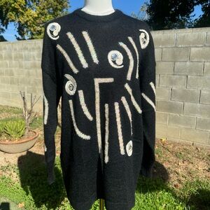 Escada Black Sweater with White and Gray Patterns